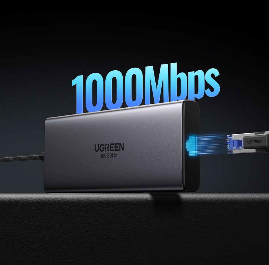 Miniatura: Adaptador UGREEN Dual HDMI USB-C HUB 8K 4K HDMI 10 em 1 divisor com RJ45 USB3.0 