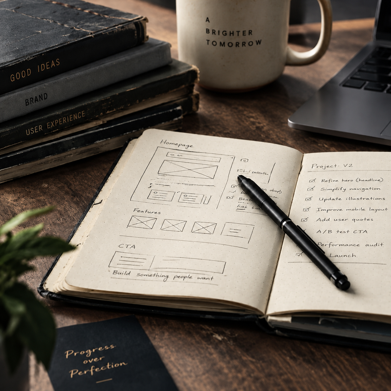 Website plans in a notebook