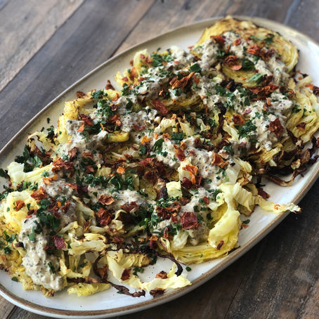 Repollo al horno con salsa de champiñones