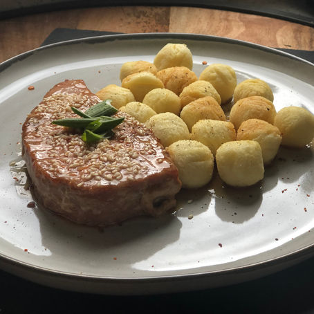 Atún teriyaki con papas duquesa