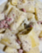 Pacchero salsiccia gorgonzola e crema di tartufo
