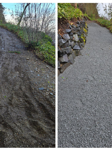 landscaping, manicured, washed crush rock, clean, aesthetic, pleasing, heavy machinery, dozer, material handling, contractor