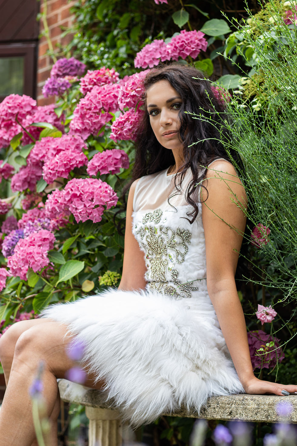 Raccoon Trimmed Lamb Skin & Mess Dress