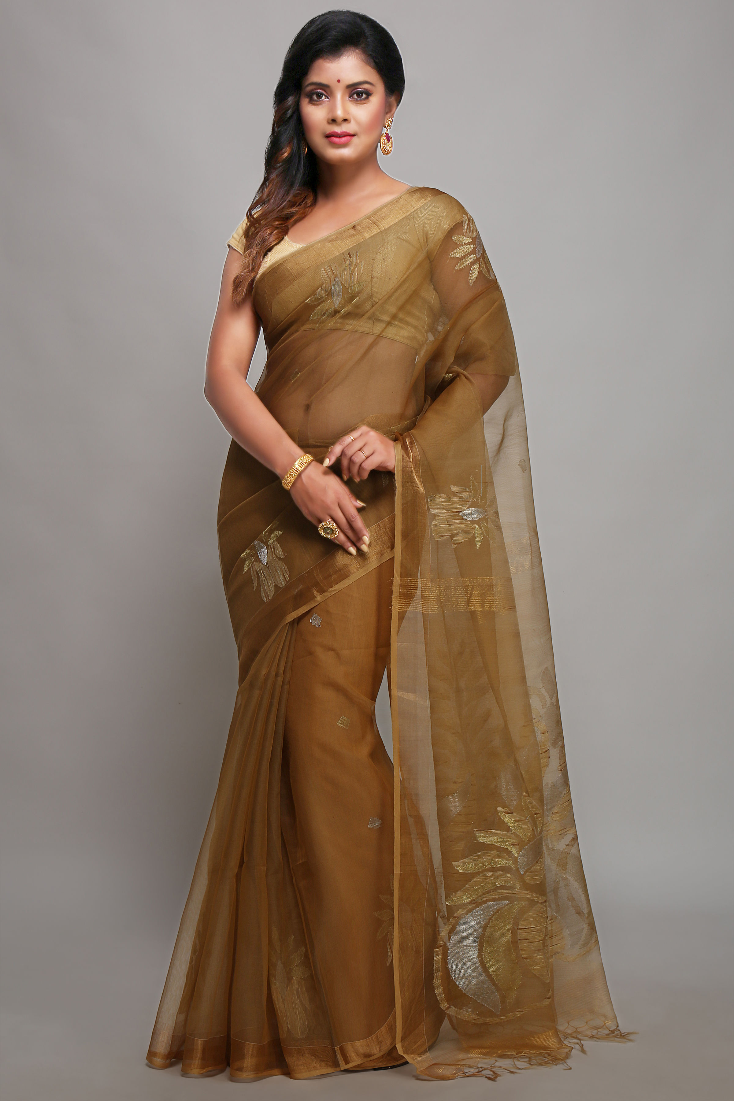 Pure Resham Silk Saree With Zari Border (Beige).