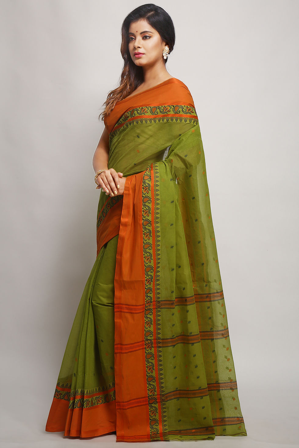 Thumbnail: cotton tant saree with starch and bright solid border
