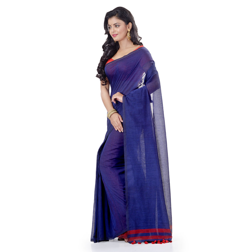 Thumbnail: WoodenTant Handloom Pure Cotton Saree with Blouse Piece in Blue
