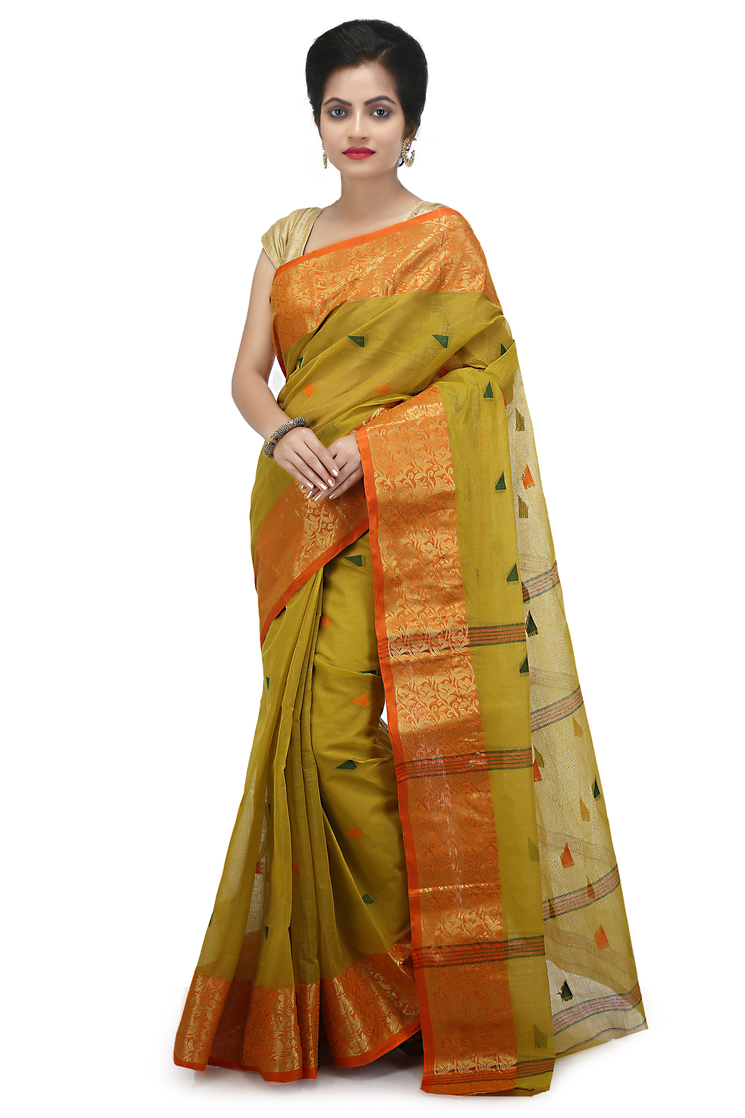 Pure Cotton Tant in Mustard Saree with Zari Border