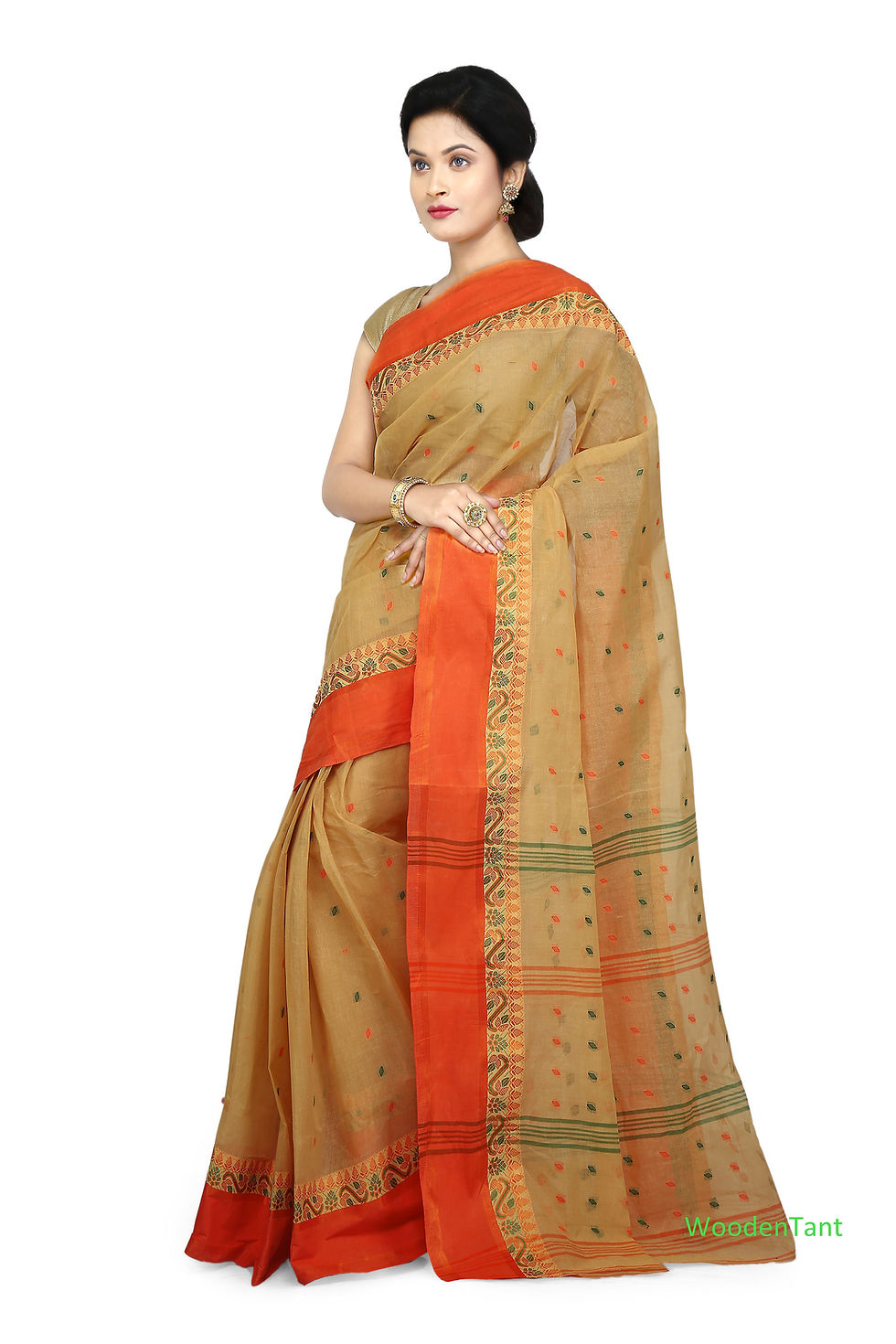 Thumbnail: Handloom Cotton Tant Saree with Buti Work without blousepiece