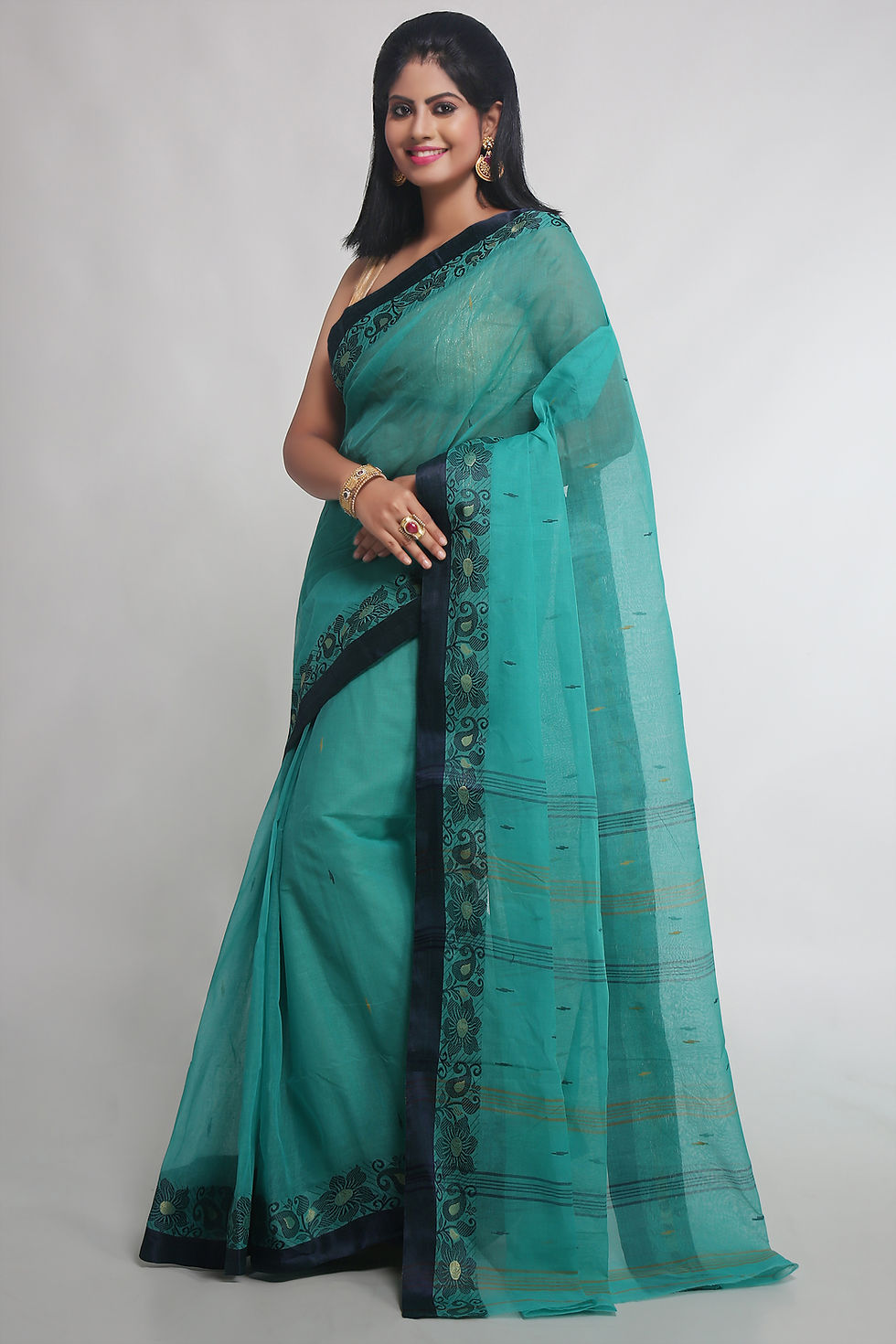 Thumbnail: Pure Cotton Tant Saree with Designer Velvet Border