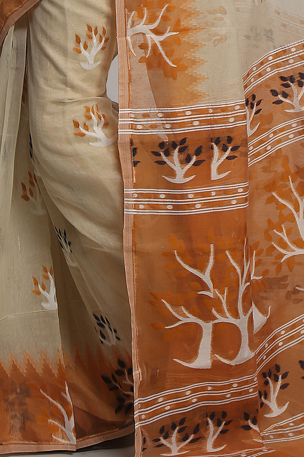 Thumbnail: cotton silk jamdani saree(beige & orange).