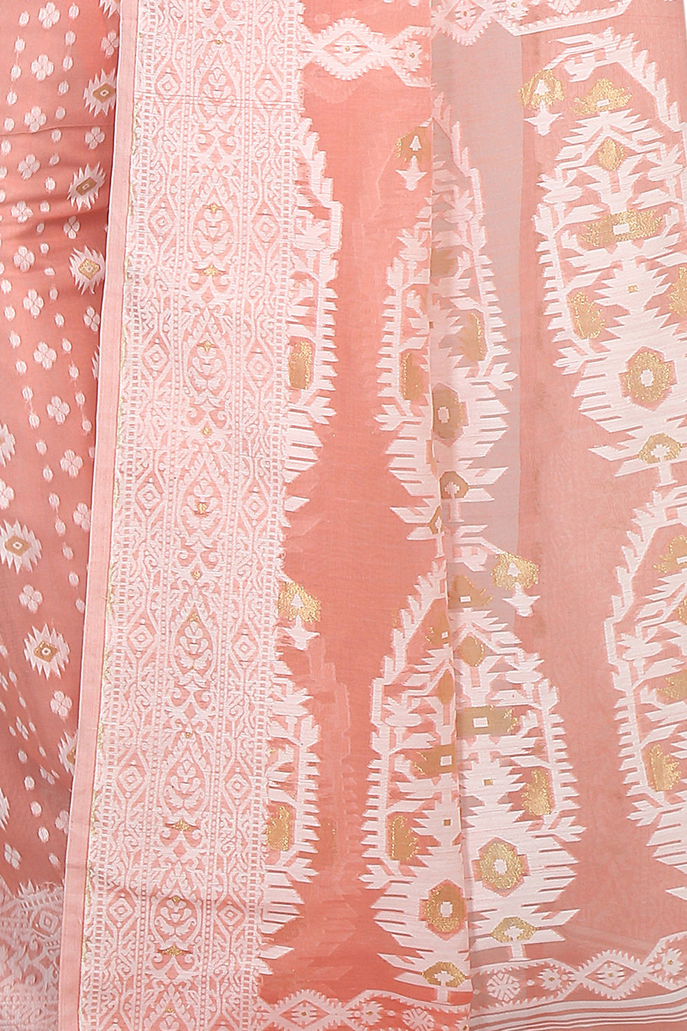 Thumbnail: soft woven Dhakai jamdani saree( PEACH ).