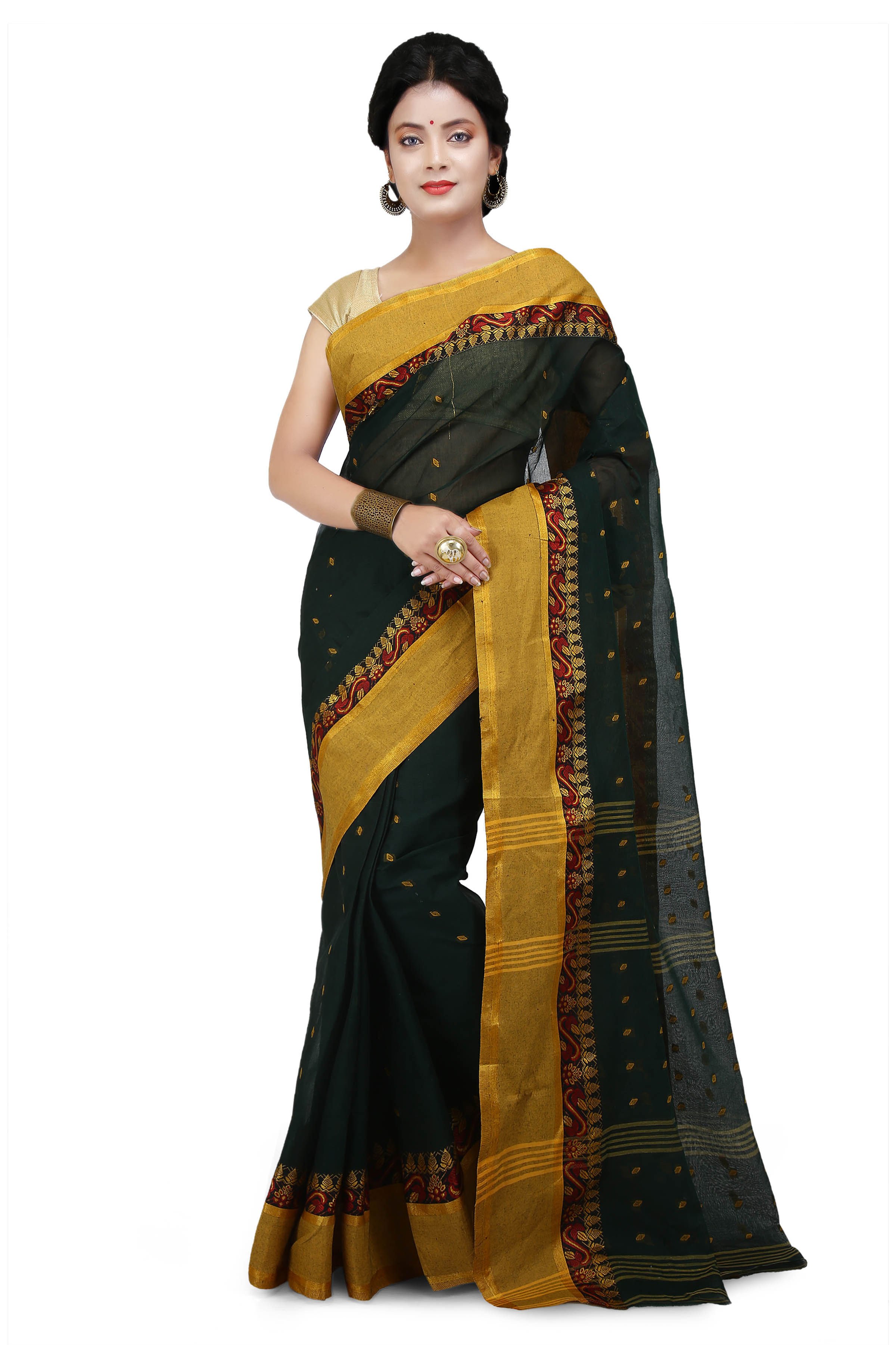 Handloom Cotton Tant Saree with Buti Work without blousepiece