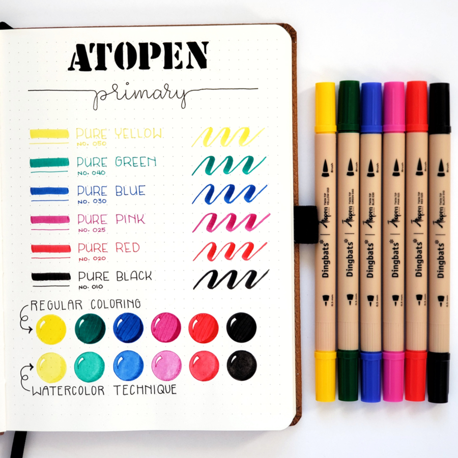Thumbnail: Dingbats* Ātopen 6-Pack Dual Tip Brush Pens - Primary