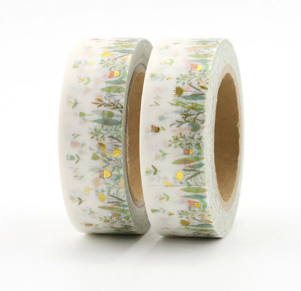 Thumbnail: Fields of Green Washi Tape With Gold Foil