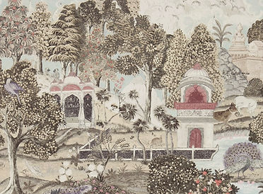 Zoffany wallpaper showing indian architecture amongst trees