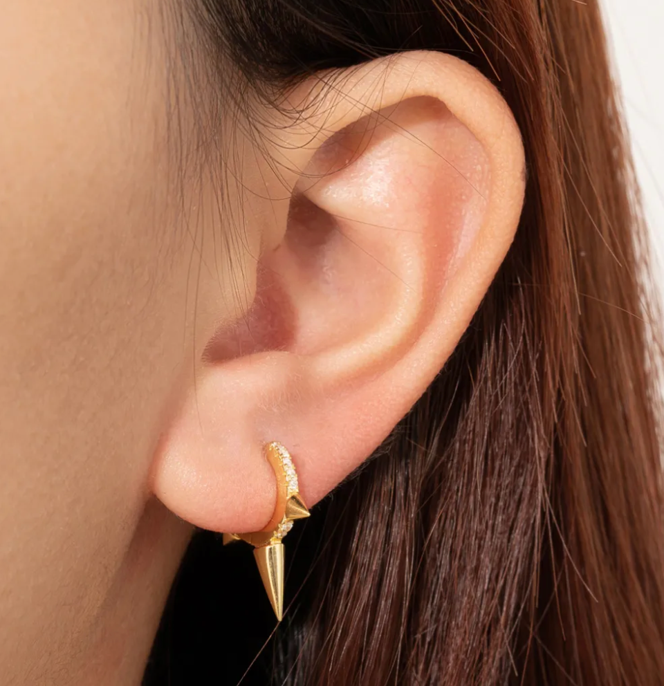 Tilda gold plated spike hoop earring with colourless pavé zircons