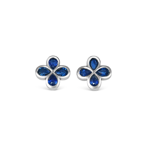 White gold quatrefoil earings with blue sapphires