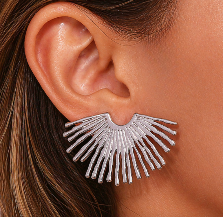Icarus Fan Ray Earrings - Silver