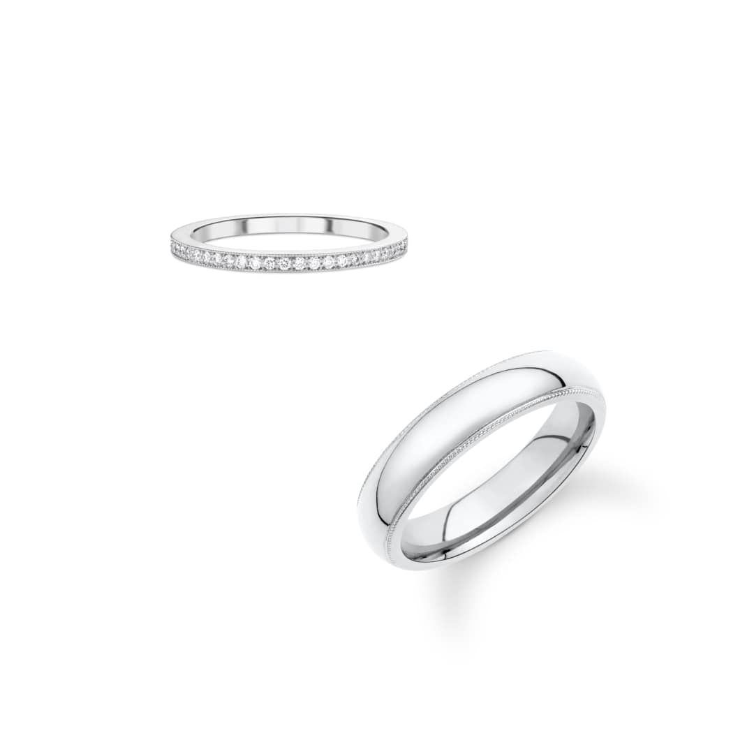 Diamond & Court Wedding Rings Set
