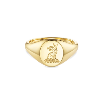Gold men's signet ring with griffin engraving
