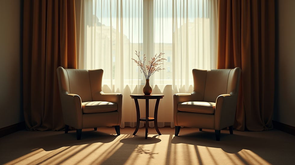 Eye-level view of a cozy room with two chairs facing each other for deep conversation