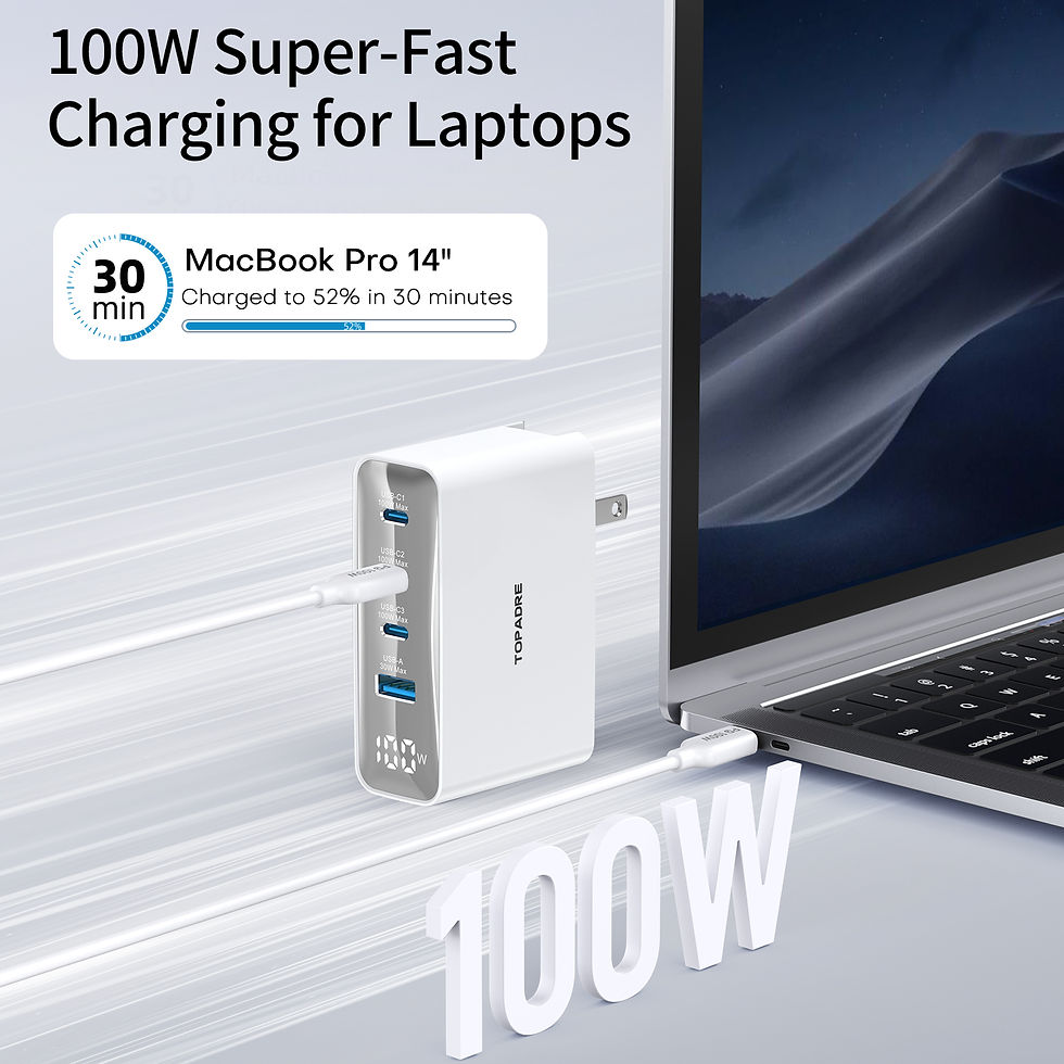 Thumbnail: 100W USB C Travel Charger, 4-Ports Foldable Travel Adapter Plug Converter With U