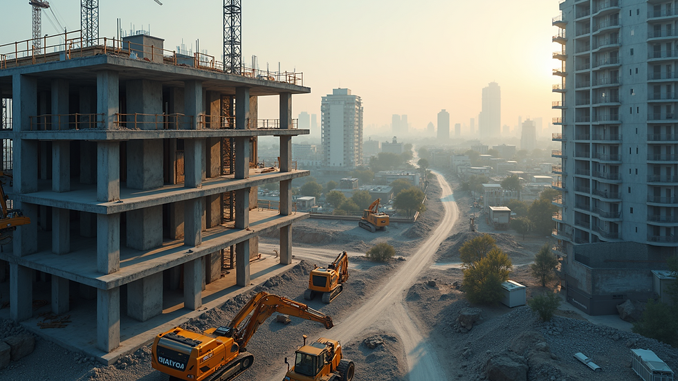 High angle view of a construction site showing building progress