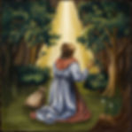 God’s Forgiving Grace: A Renaissance-inspired scene of a traveler kneeling in a glowing forest, symbolizing redemption and renewal through God’s love. Created by Jesus24365 Ministry for Jesus24365.org’s devotional series, Strength in Psalms.