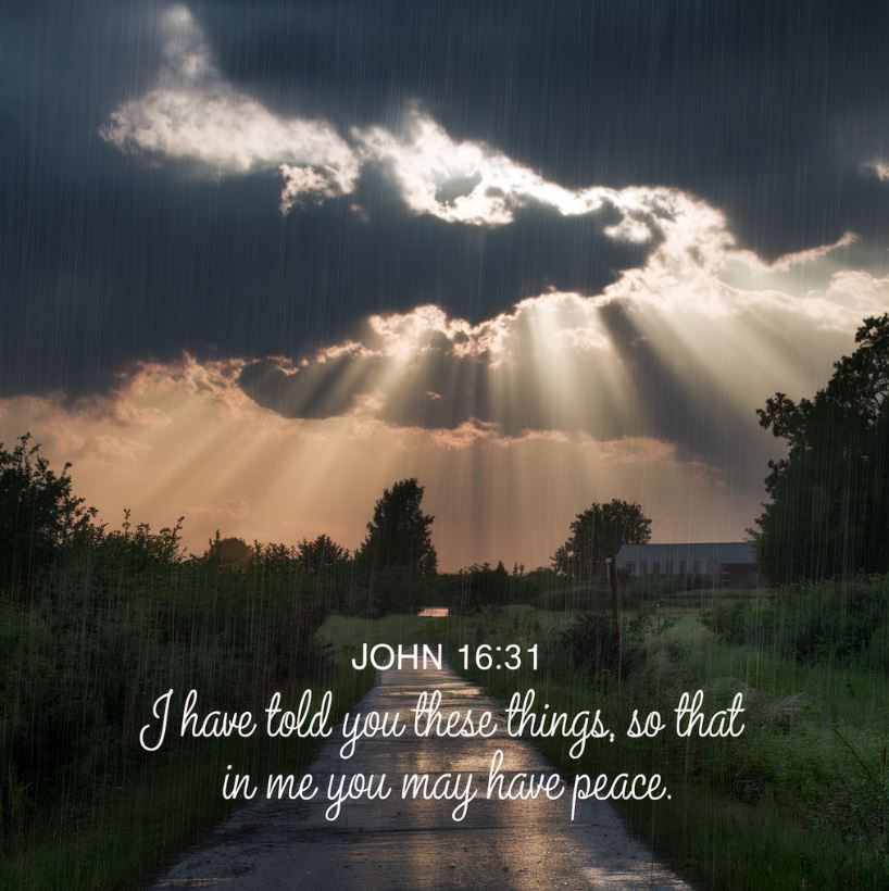 Sunlight breaking through storm clouds, symbolizing Christ’s peace amidst challenges.