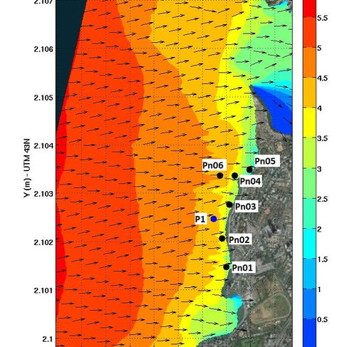 Plan de propagation de houle cyclonique en milieu côtier jusque sur les points d'étude
