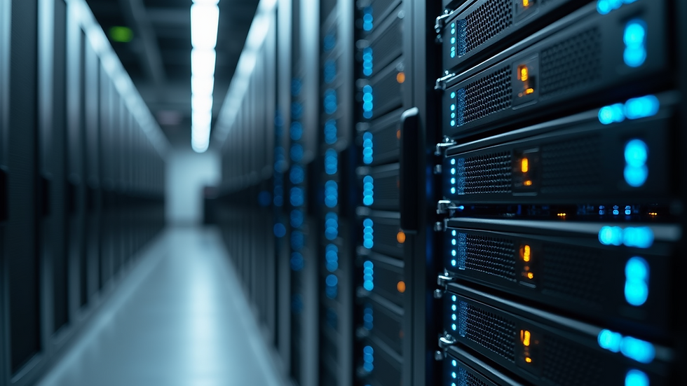 Close-up view of a secure server room with data storage equipment