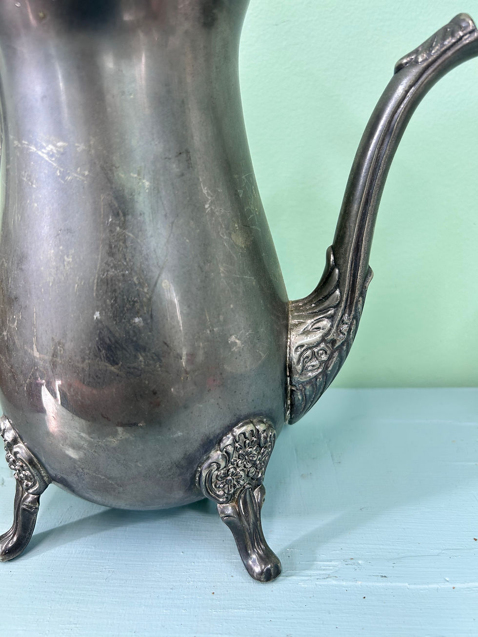 Thumbnail: Vintage Silverplate Coffee Pot Vase | Ornate Footed Pitcher | European Farmhouse