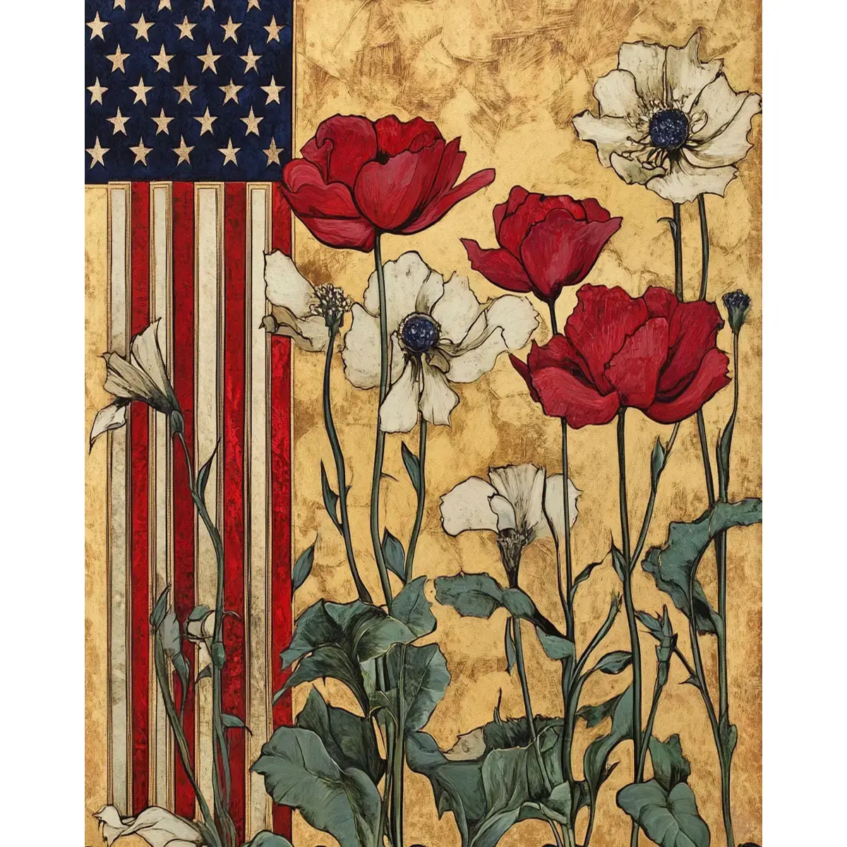 Poppies - American USA - 8"x10" Art Print for 11"x14" Frame