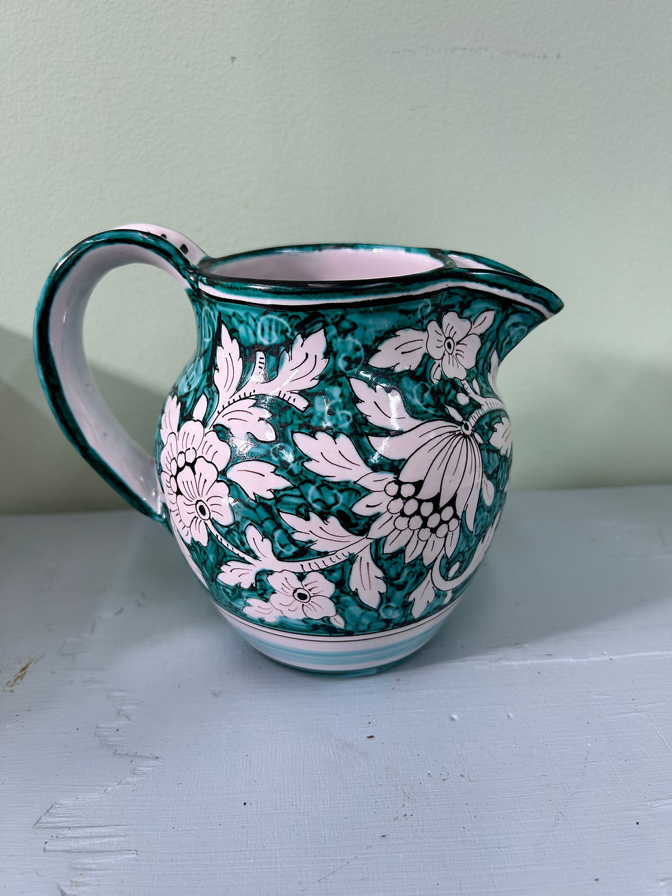 Thumbnail: Vintage Italian Majolica Pitcher | Emerald Green Floral Creamer | European Farmh