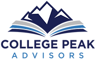 College Peak Advisors logo featuring stylized mountains above an open book