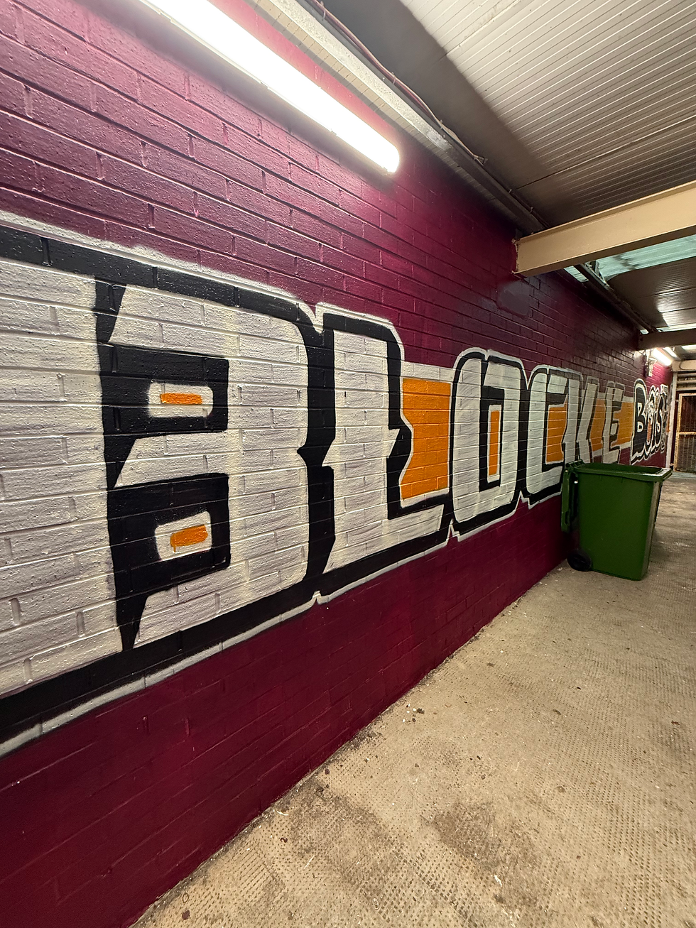 Photo of Block E graffiti-styled art in the John Hunter stand