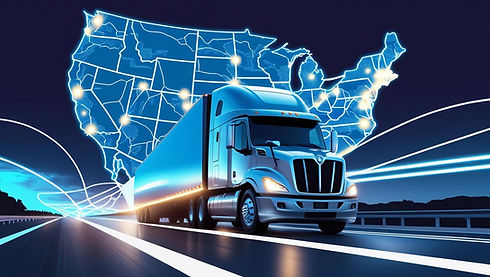 A professional, modern logistics illustration featuring a stylized map of the United State