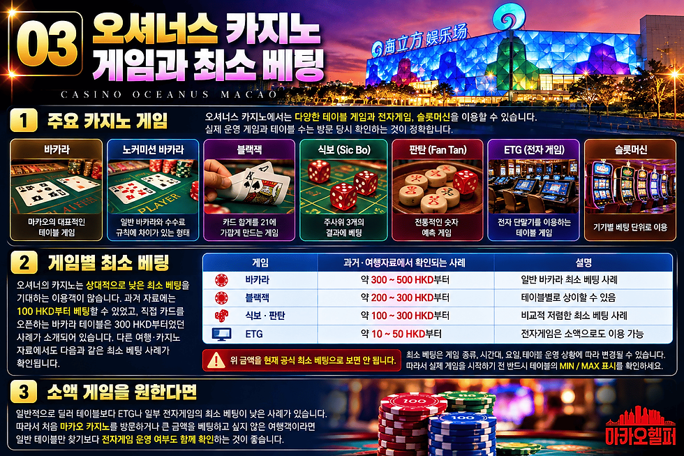 마카오 오셔너스 카지노 게임 종류