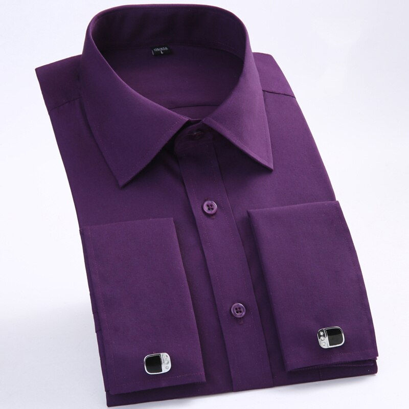 Thumbnail: French Cuff Mens Formal Business Dress Shirt Lon Sleeve Male Luxury White Party