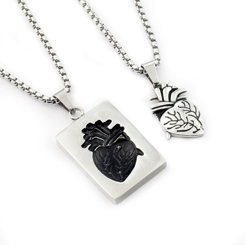 Thumbnail: Gothic Anatomical Heart Pendant Necklace Set & Puzzle Couple  Stainless Steel
