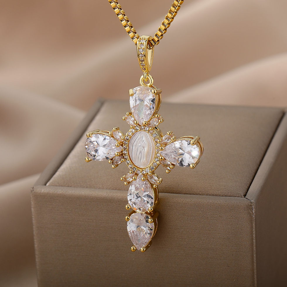 Thumbnail: Cubic Zirconia Virgin Mary Cross Pendant Necklace For Women Staineless Steel