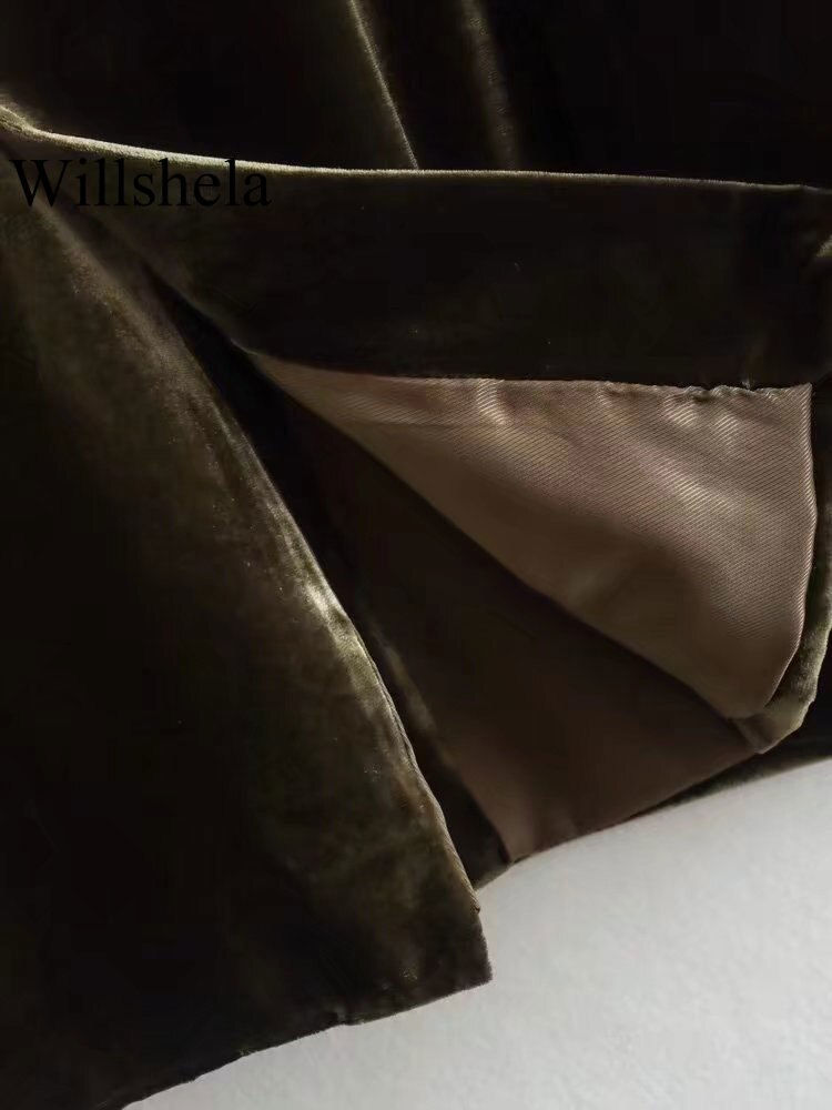 Thumbnail: Willshela Women Fashion With Pockets Brown Velvet Blazer Jacket Vintage