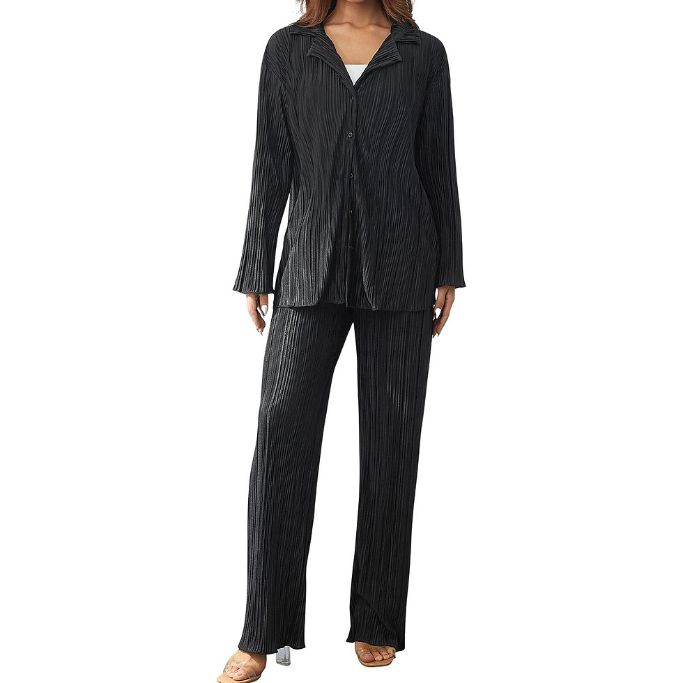 थंबनेल: 2pcs/set Elegant Tracksuit Set Solid Color Pleated Blouse Straight Leg Trousers