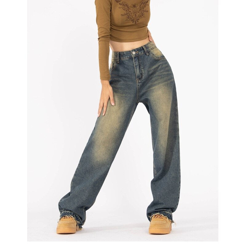 Thumbnail: Blue Women's Jeans Vintage High Waist Streetwear Fashion Summer Loose Black
