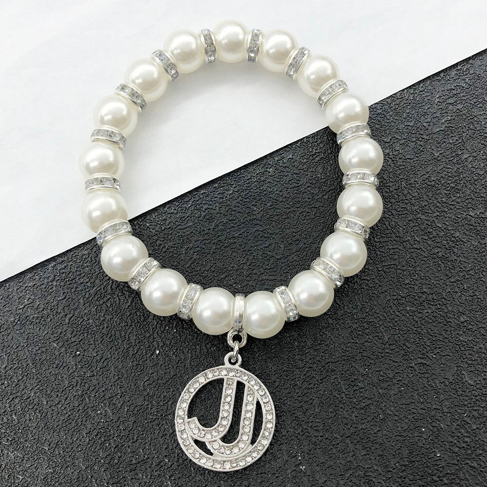 Handmade Greek Sorority Elastic Pearl Rhinestone Jack &Jill Charm Bracelet