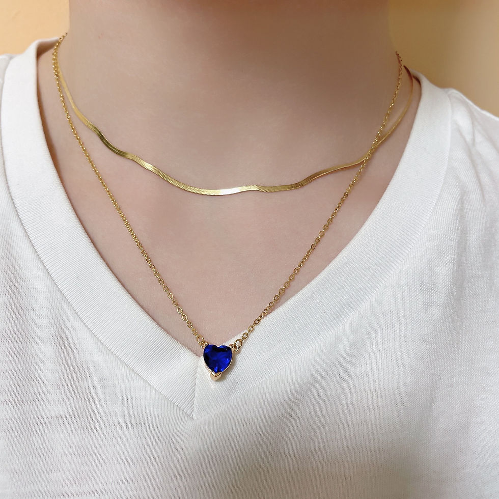 Hình thu nhỏ: Multilayer Transparent Blue Love Heart Zircon Pendant Stacked Chain Necklace