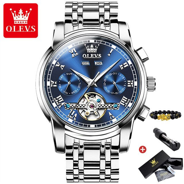 Original OLEVS Automatic Mechanical Watch for Men Date Calendar Skeleton