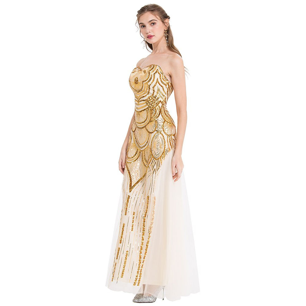 Thumbnail: Angel-fashions Women's Sweetheart Floral Sequin Splicing Ilusion Tulle Vintage