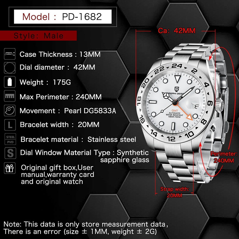 Miniatiūra: PAGANI DESIGN 2023 GMT Men Luxury Auto Mechanical Watch Stainless Steel