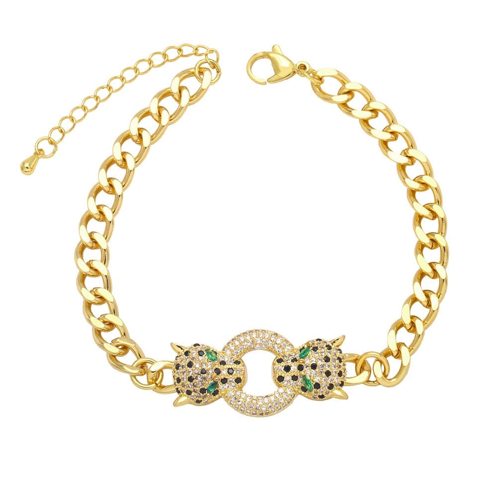 Cool Leopard Head Bracelet For Women Men Gold Color Luxury Punk Zircon